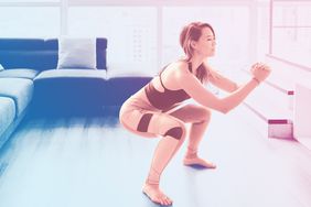 Adult Woman Training Legs Doing Side Squat at Home