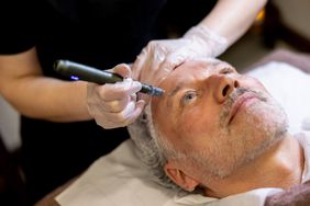 man getting microneedling procedure on his face