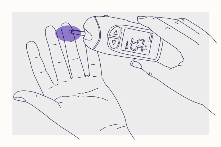 Illustration of a Diabetes Type 2 finger prick test