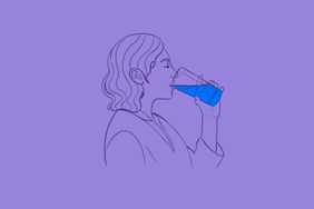 An illustration of a woman drinking a glass of water