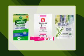 Three of our top dietary fiber supplements against a patterned green background.